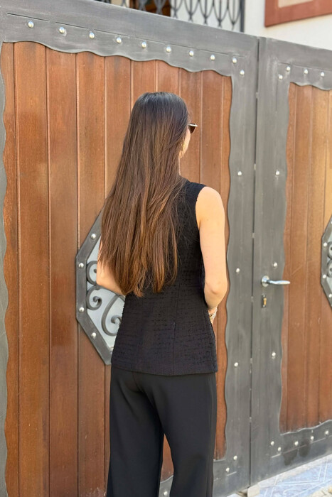 ONE COLOR SIMPLE GOLD BUTTONS DETAIL WOMEN VEST BLACK/ E ZEZE - 2