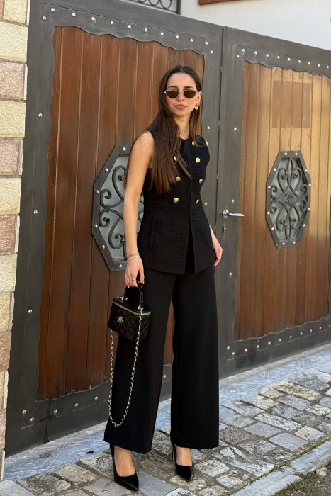 ONE COLOR SIMPLE GOLD BUTTONS DETAIL WOMEN VEST BLACK/ E ZEZE - 3