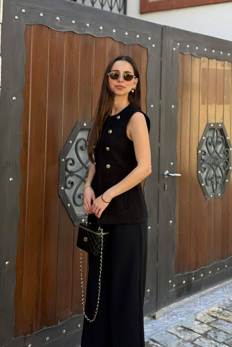 ONE COLOR SIMPLE GOLD BUTTONS DETAIL WOMEN VEST BLACK/ E ZEZE - 4