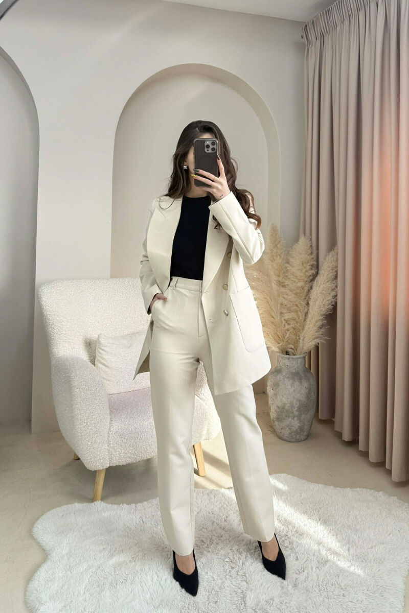 ONE COLOR SIMPLE JACKET+ TROUSERS WOMEN SET BEIGE/BEZHE - 1