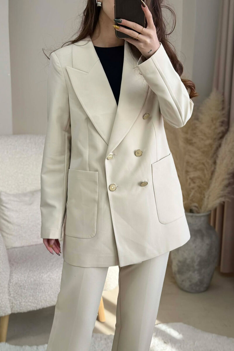 ONE COLOR SIMPLE JACKET+ TROUSERS WOMEN SET BEIGE/BEZHE - 2