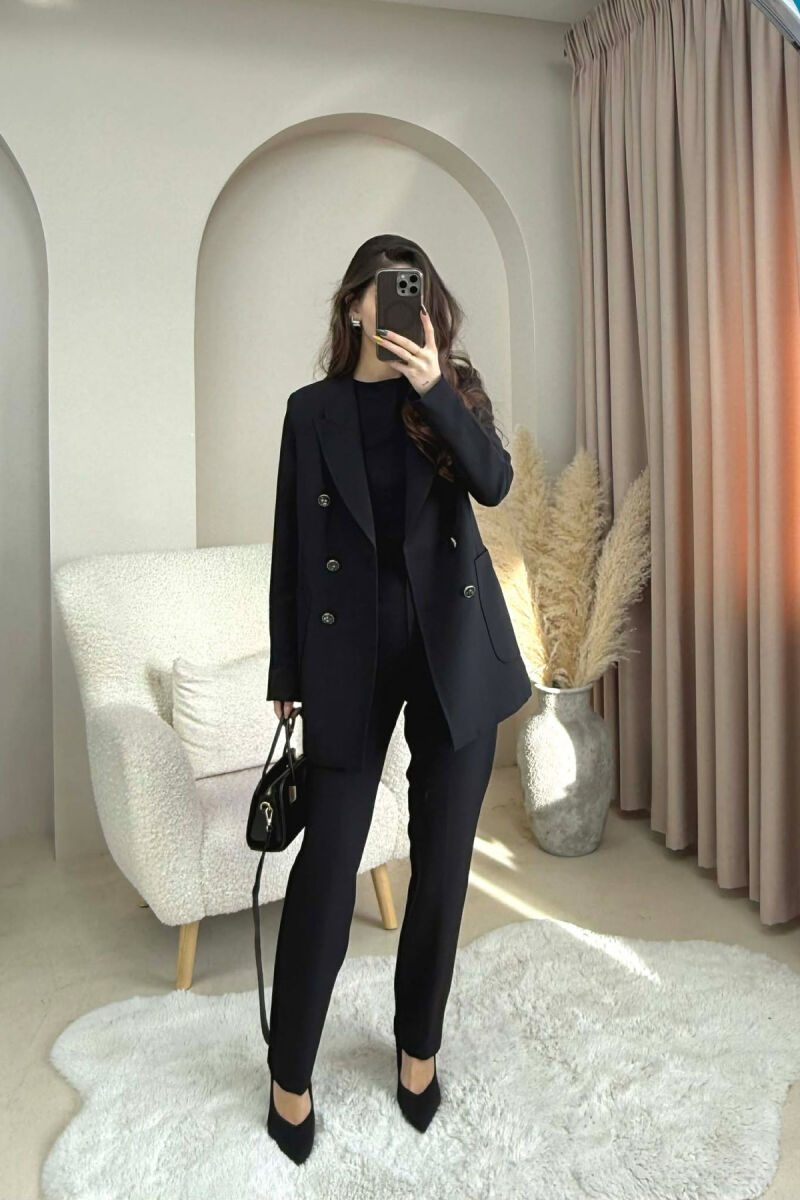 ONE COLOR SIMPLE JACKET+ TROUSERS WOMEN SET BLACK/ E ZEZE - 1