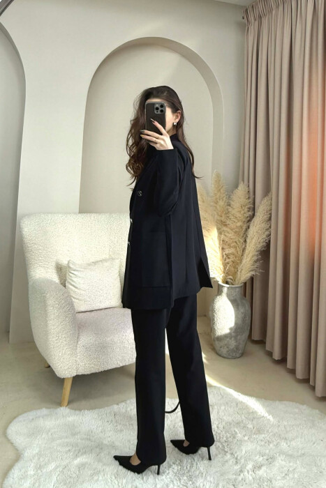ONE COLOR SIMPLE JACKET+ TROUSERS WOMEN SET BLACK/ E ZEZE - 2