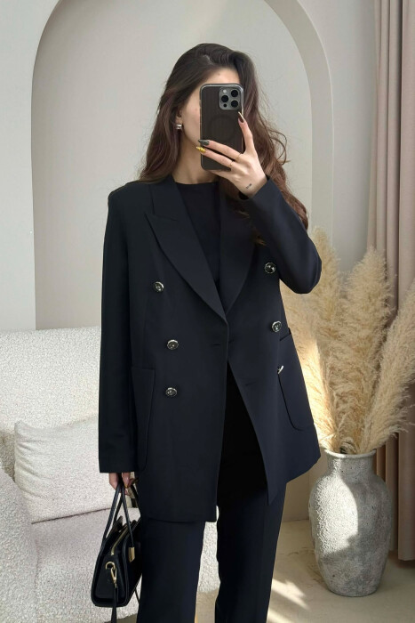 ONE COLOR SIMPLE JACKET+ TROUSERS WOMEN SET BLACK/ E ZEZE - 3