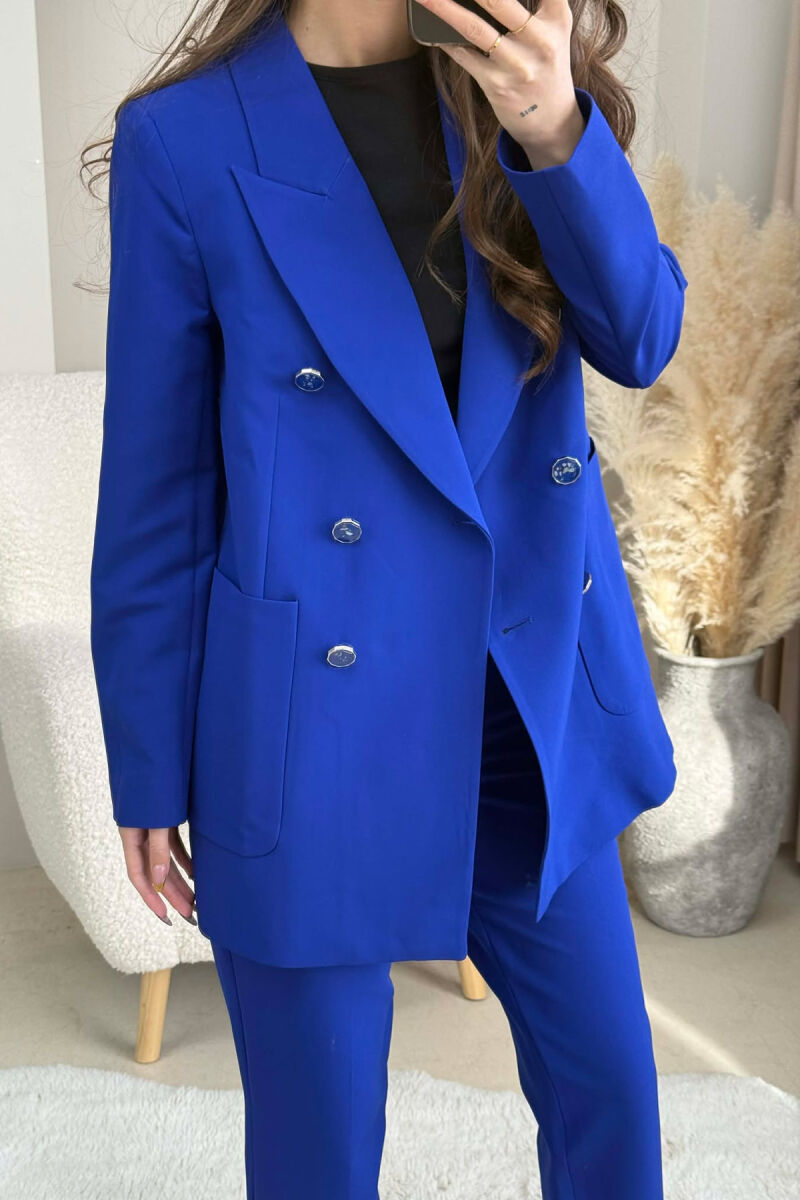 ONE COLOR SIMPLE JACKET+ TROUSERS WOMEN SET BLUE/BLU - 3