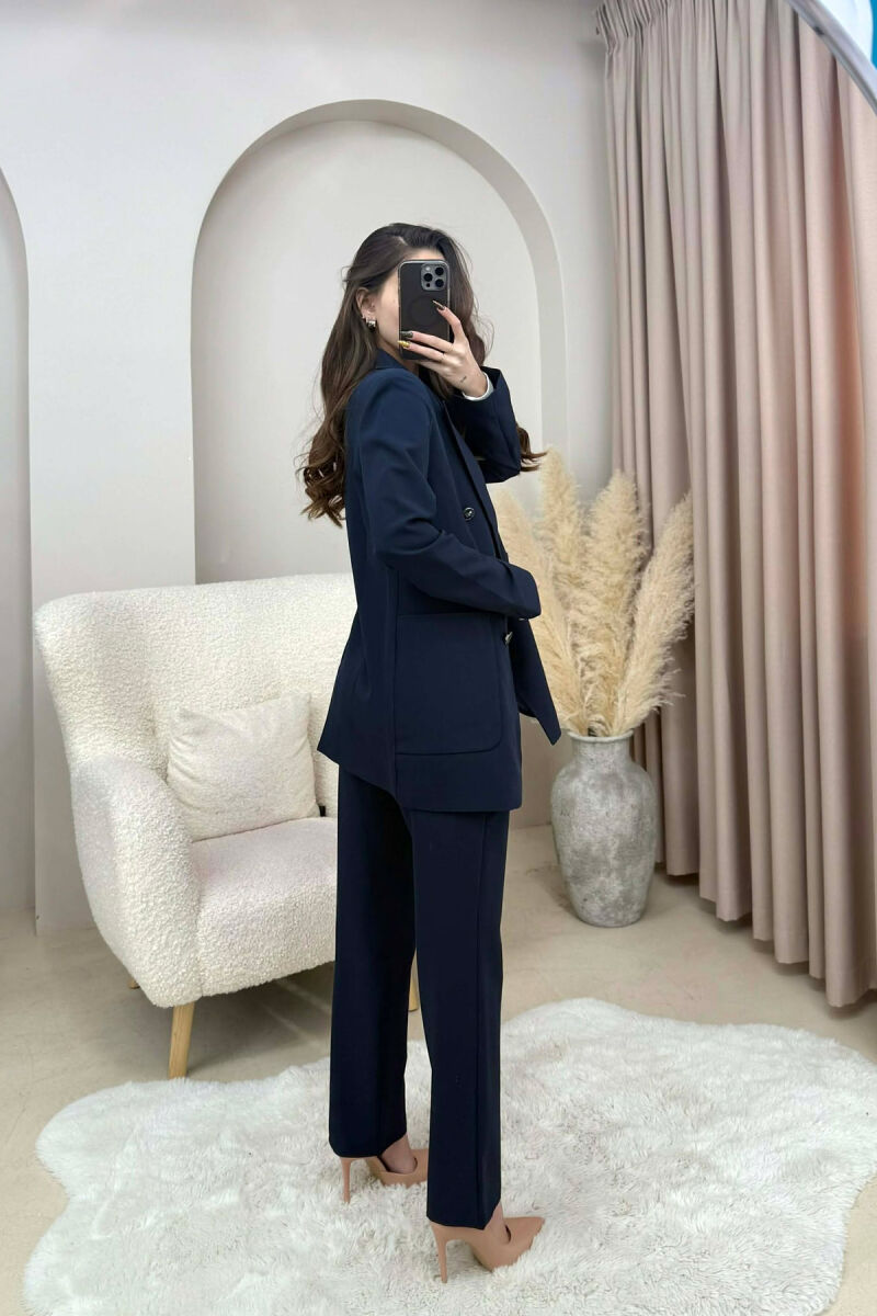 ONE COLOR SIMPLE JACKET+ TROUSERS WOMEN SET DARK BLUE/BEE - 3