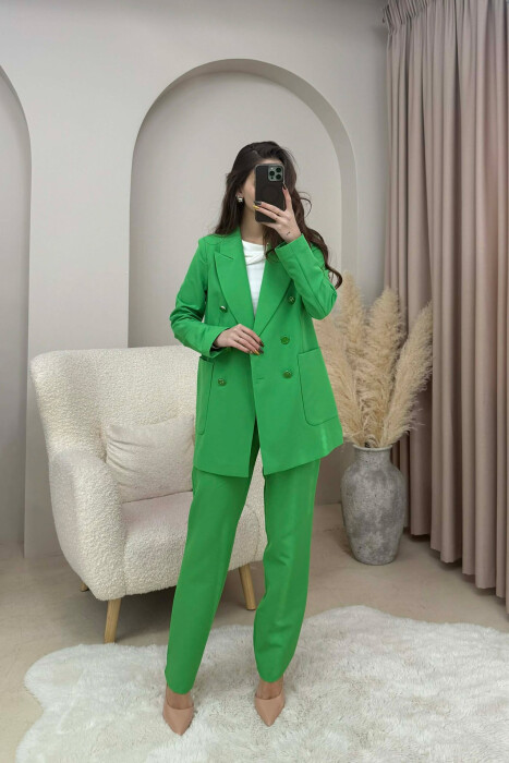 ONE COLOR SIMPLE JACKET+ TROUSERS WOMEN SET GREEN/JESHILE 
