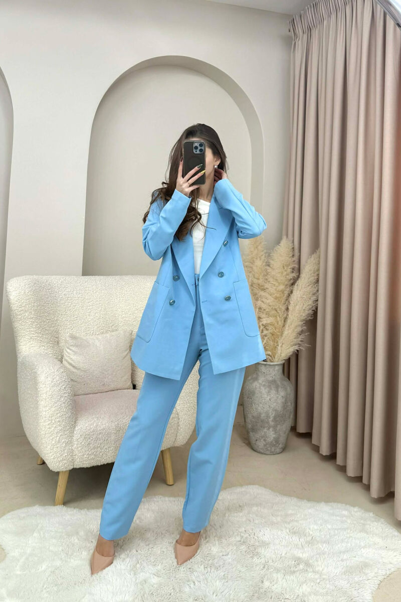 ONE COLOR SIMPLE JACKET+ TROUSERS WOMEN SET LIGHTBLUE/BZ - 1