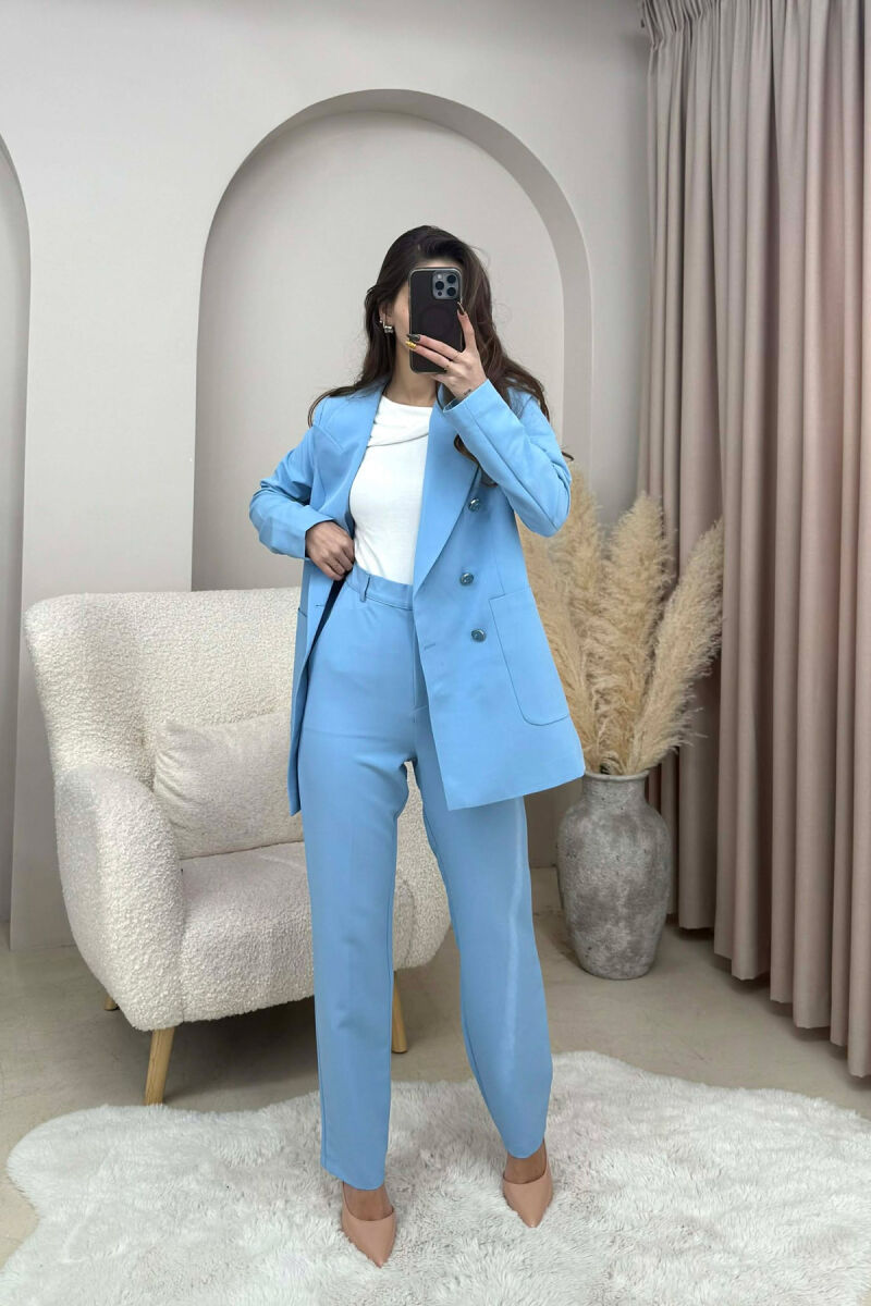 ONE COLOR SIMPLE JACKET+ TROUSERS WOMEN SET LIGHTBLUE/BZ - 2