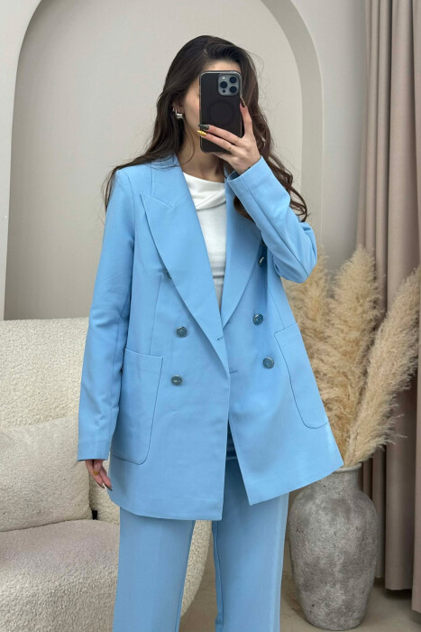 ONE COLOR SIMPLE JACKET+ TROUSERS WOMEN SET LIGHTBLUE/BZ - 4