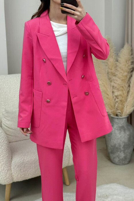 ONE COLOR SIMPLE JACKET+ TROUSERS WOMEN SET PINK/ROZE - 3