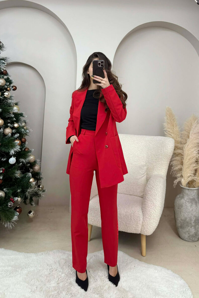 ONE COLOR SIMPLE JACKET+ TROUSERS WOMEN SET RED/E KUQE - 1