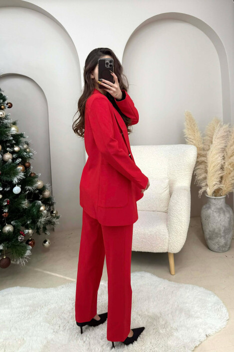 ONE COLOR SIMPLE JACKET+ TROUSERS WOMEN SET RED/E KUQE - 3