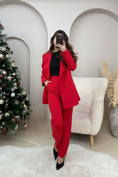ONE COLOR SIMPLE JACKET+ TROUSERS WOMEN SET RED/E KUQE - 4