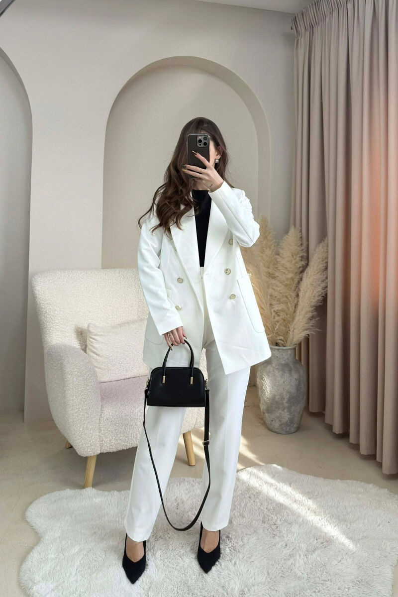 ONE COLOR SIMPLE JACKET+ TROUSERS WOMEN SET WHITE-E BARDHE - 1