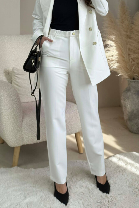 ONE COLOR SIMPLE JACKET+ TROUSERS WOMEN SET WHITE-E BARDHE - 2
