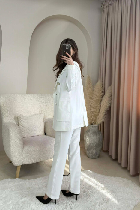 ONE COLOR SIMPLE JACKET+ TROUSERS WOMEN SET WHITE-E BARDHE - 3
