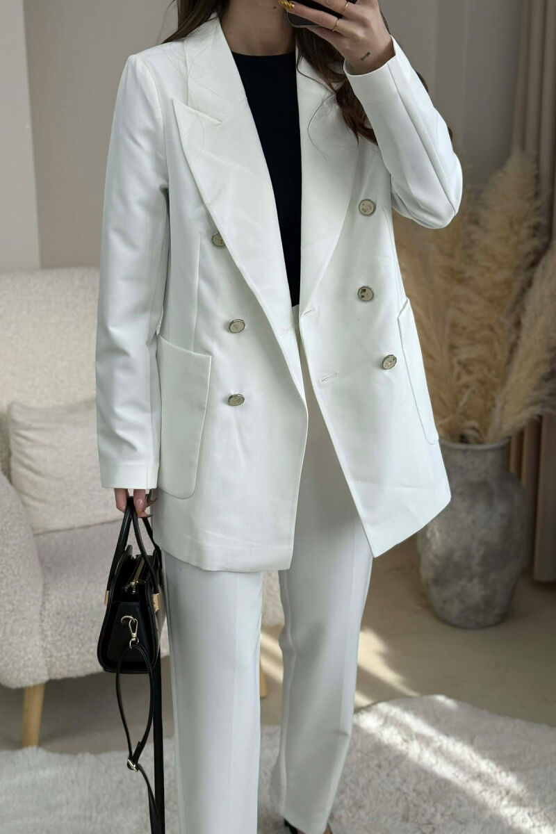 ONE COLOR SIMPLE JACKET+ TROUSERS WOMEN SET WHITE-E BARDHE - 4