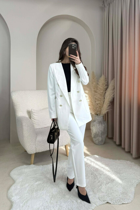 ONE COLOR SIMPLE JACKET+ TROUSERS WOMEN SET WHITE-E BARDHE - 5