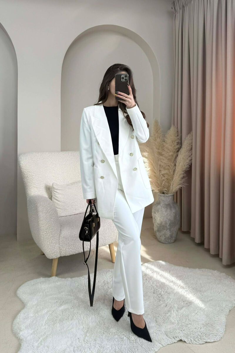 ONE COLOR SIMPLE JACKET+ TROUSERS WOMEN SET WHITE-E BARDHE - 5