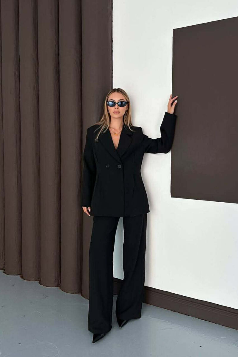 ONE COLOR SIMPLE JACKET+ WIDE LEG TROUSERS WOMAN SET BLACK/ E ZEZE - 3
