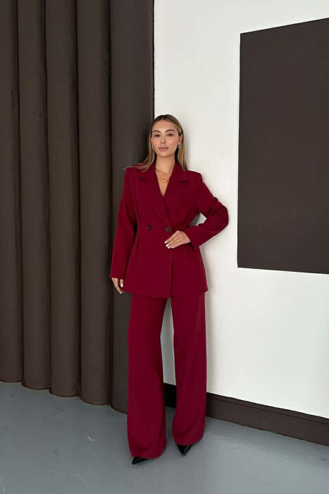 ONE COLOR SIMPLE JACKET+ WIDE LEG TROUSERS WOMAN SET BURGUNDY/VISHNJE - 1