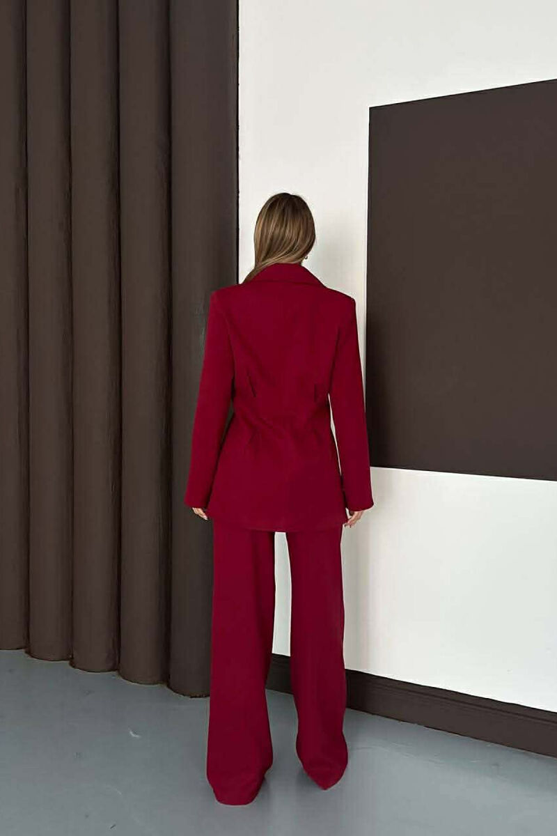 ONE COLOR SIMPLE JACKET+ WIDE LEG TROUSERS WOMAN SET BURGUNDY/VISHNJE - 2