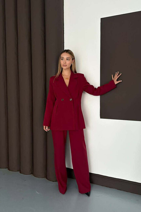 ONE COLOR SIMPLE JACKET+ WIDE LEG TROUSERS WOMAN SET BURGUNDY/VISHNJE - 3