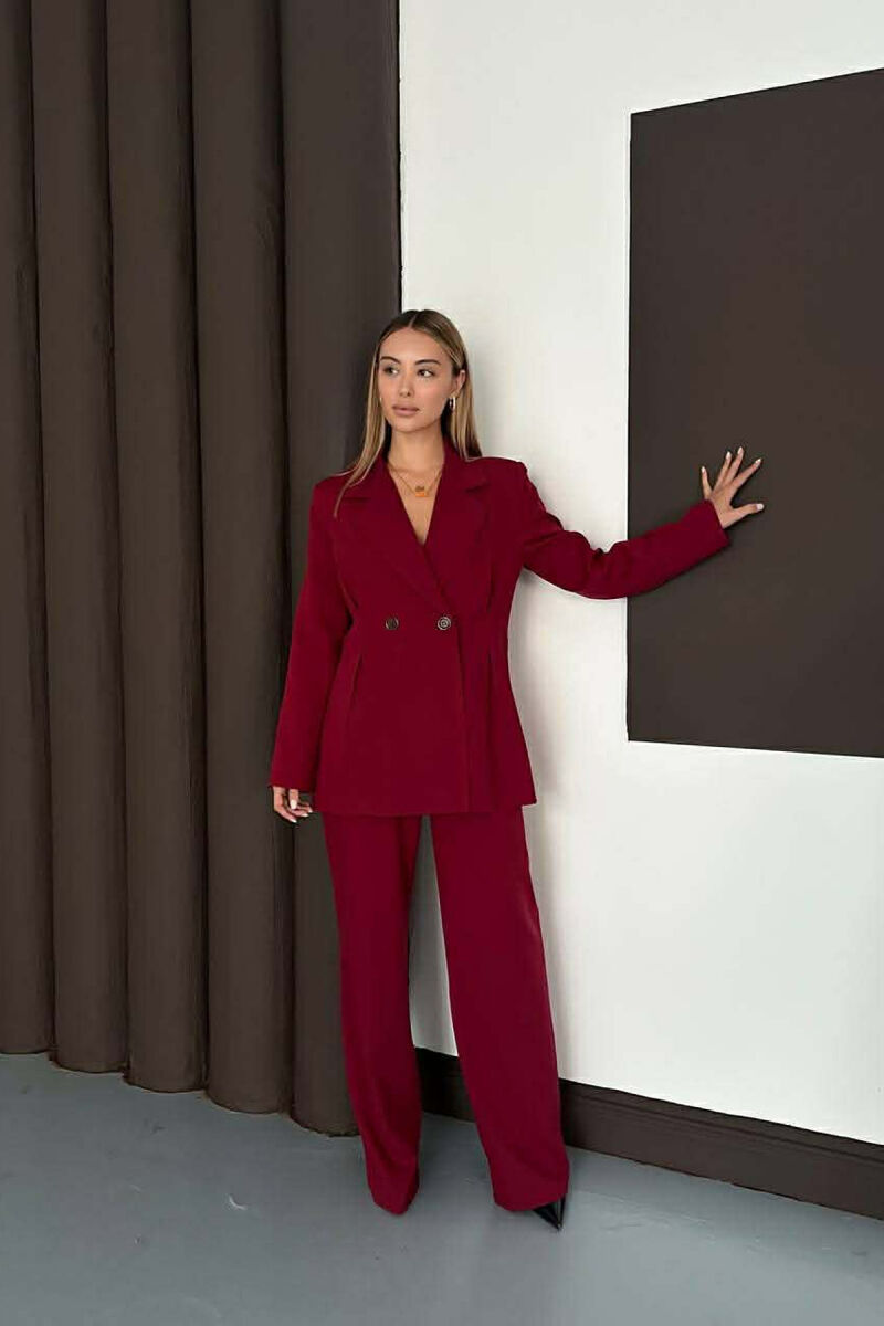 ONE COLOR SIMPLE JACKET+ WIDE LEG TROUSERS WOMAN SET BURGUNDY/VISHNJE - 3
