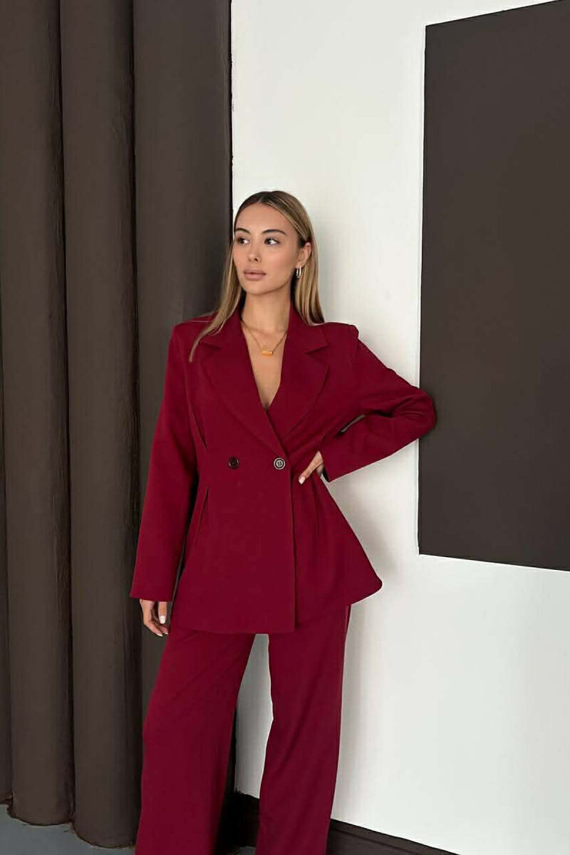ONE COLOR SIMPLE JACKET+ WIDE LEG TROUSERS WOMAN SET BURGUNDY/VISHNJE - 5