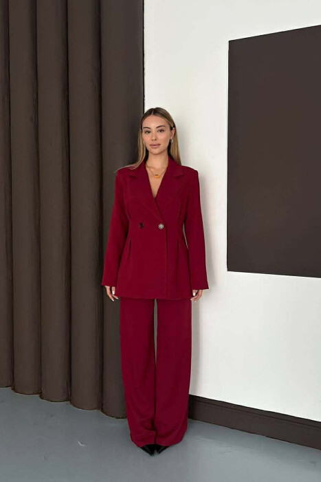 ONE COLOR SIMPLE JACKET+ WIDE LEG TROUSERS WOMAN SET BURGUNDY/VISHNJE - 6