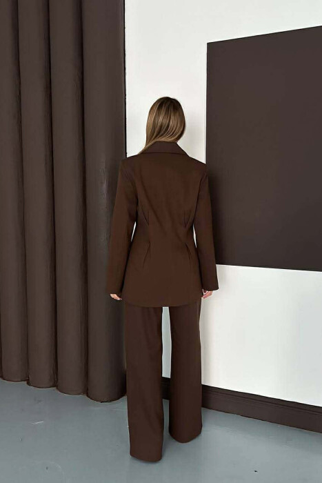 ONE COLOR SIMPLE JACKET+ WIDE LEG TROUSERS WOMAN SET DARK BROWN/KAE - 2