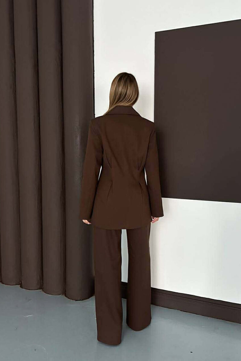 ONE COLOR SIMPLE JACKET+ WIDE LEG TROUSERS WOMAN SET DARK BROWN/KAE - 2