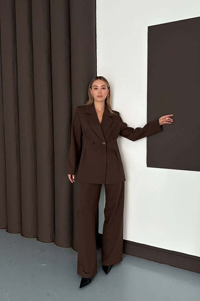ONE COLOR SIMPLE JACKET+ WIDE LEG TROUSERS WOMAN SET DARK BROWN/KAE - 6
