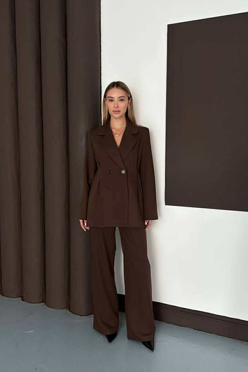 ONE COLOR SIMPLE JACKET+ WIDE LEG TROUSERS WOMAN SET DARK BROWN/KAE - 7