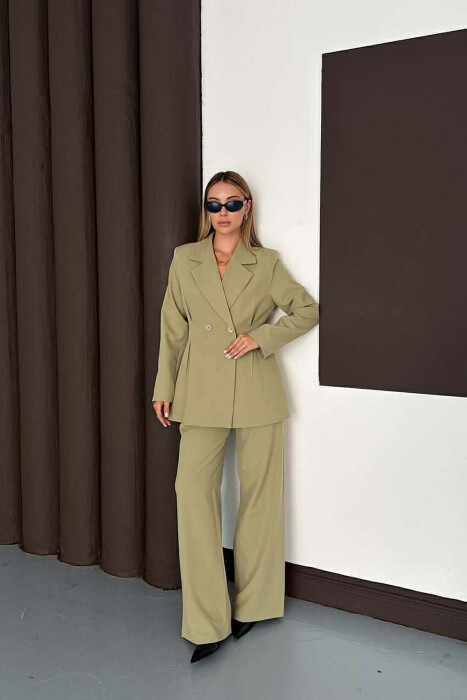 ONE COLOR SIMPLE JACKET+ WIDE LEG TROUSERS WOMAN SET MINT/MENTE - 1