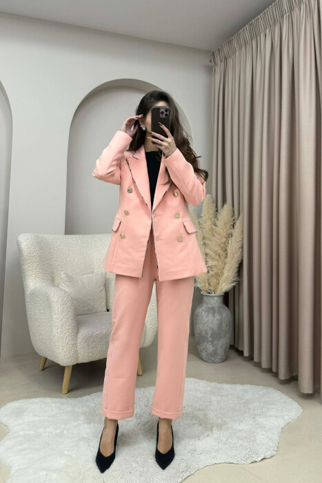 ONE COLOR SIMPLE JACKET+TROUSERS WOMEN SET POWDER/PUDER 