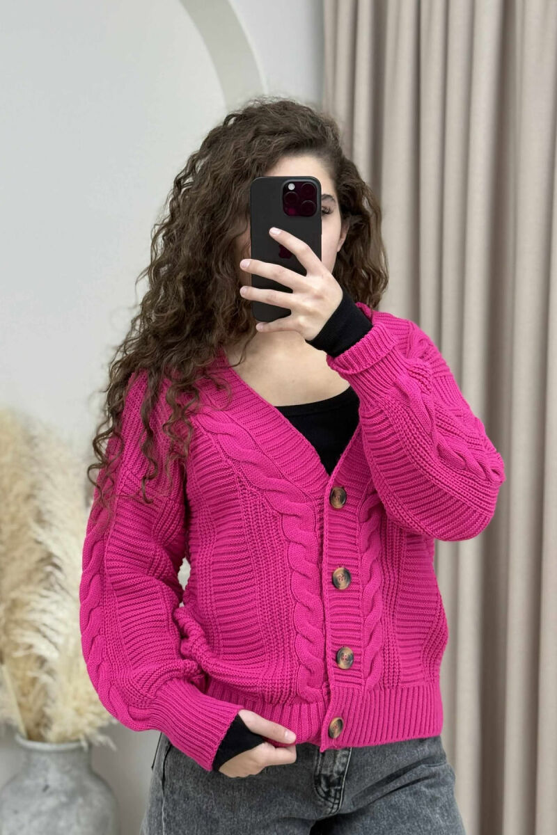 ONE COLOR SIMPLE KNITTED WOMEN CARDIGAN FUCHSIA/CIKLAMI - 3