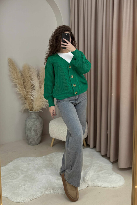 ONE COLOR SIMPLE KNITTED WOMEN CARDIGAN GREEN/JESHILE 