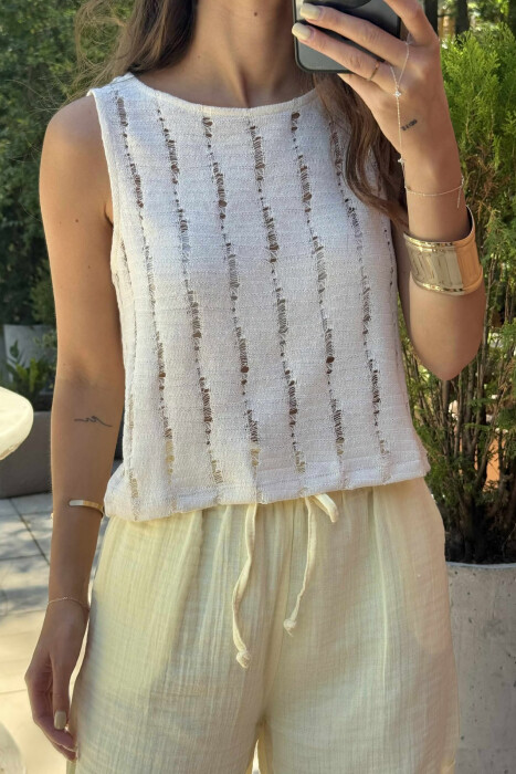 ONE COLOR SIMPLE KNITTED WOMEN TANK TOP CREAM/KREM - 2