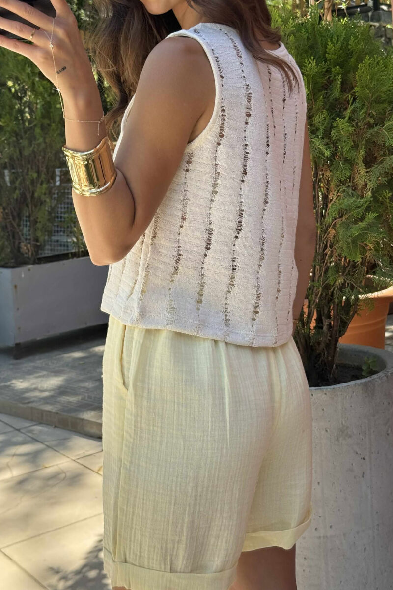 ONE COLOR SIMPLE KNITTED WOMEN TANK TOP CREAM/KREM - 3