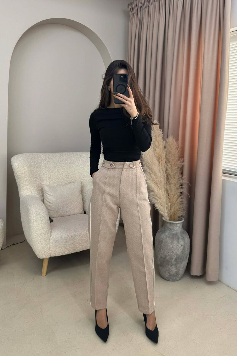 ONE COLOR SIMPLE KNITTED WOMEN TROUSERS BEIGE/BEZHE - 2