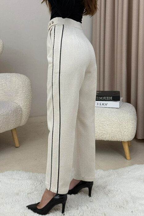 ONE COLOR SIMPLE KNITTED WOMEN TROUSERS CREAM/KREM - 4