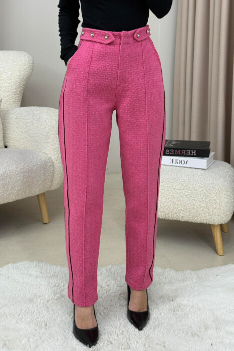 ONE COLOR SIMPLE KNITTED WOMEN TROUSERS FUCHSIA/CIKLAMI 