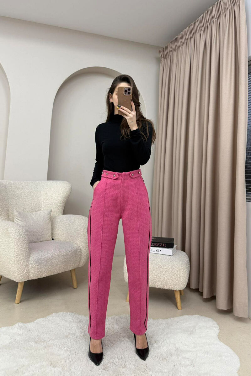 ONE COLOR SIMPLE KNITTED WOMEN TROUSERS FUCHSIA/CIKLAMI - 2