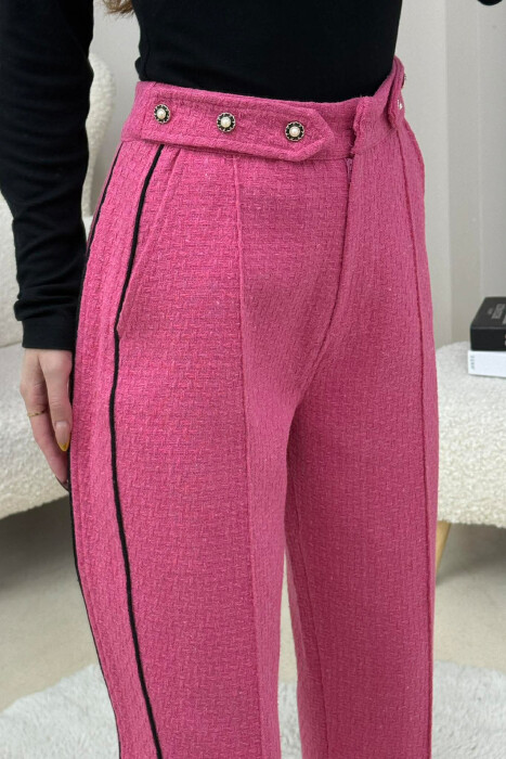 ONE COLOR SIMPLE KNITTED WOMEN TROUSERS FUCHSIA/CIKLAMI - 4