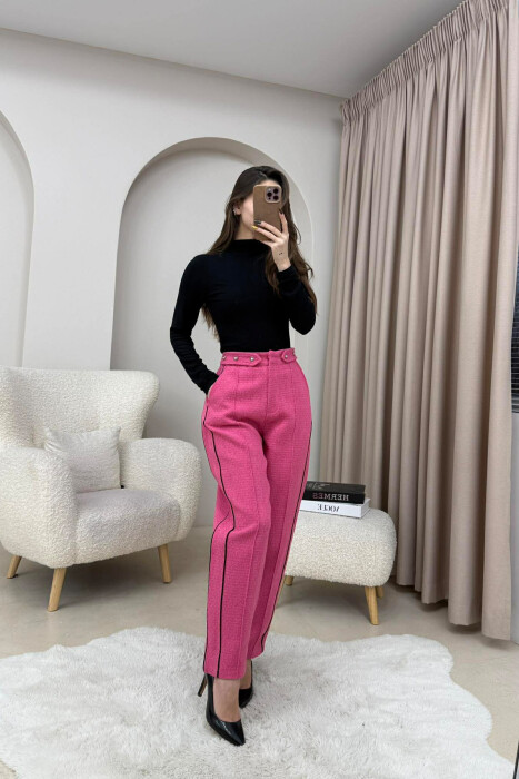 ONE COLOR SIMPLE KNITTED WOMEN TROUSERS FUCHSIA/CIKLAMI - 5