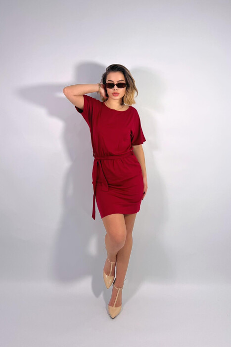 ONE COLOR SIMPLE LACING WOMEN DRESS BURGUNDY/VISHNJE 
