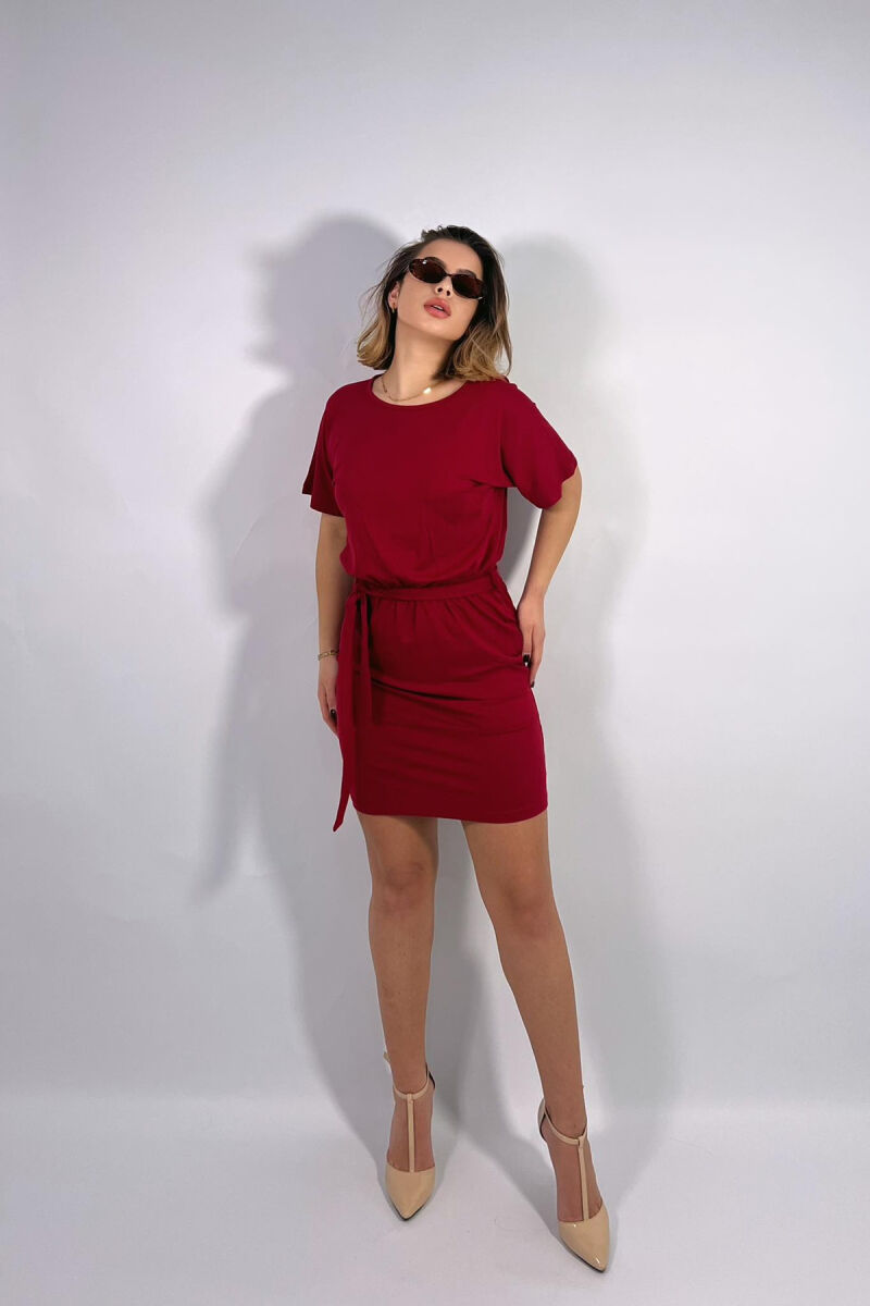 ONE COLOR SIMPLE LACING WOMEN DRESS BURGUNDY/VISHNJE - 2