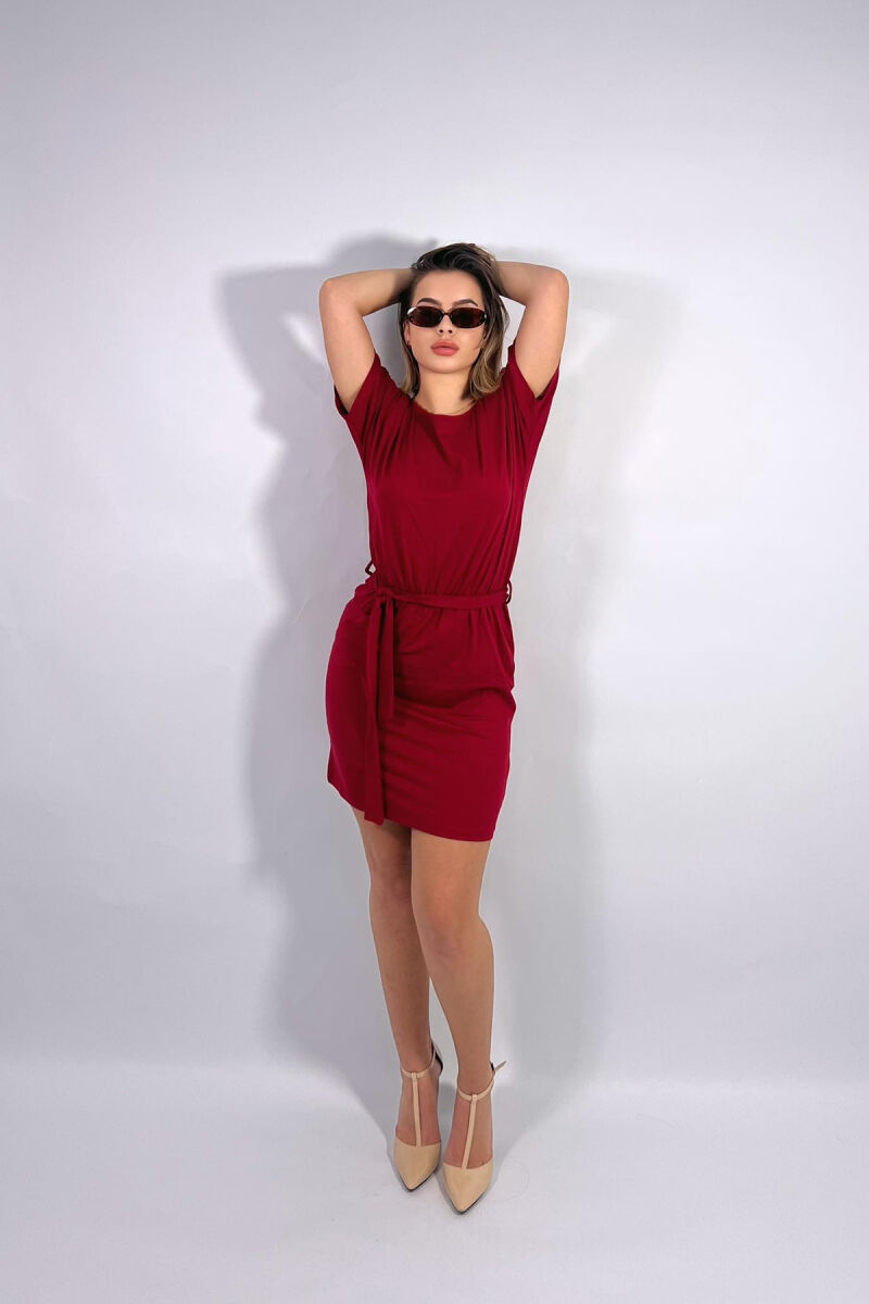 ONE COLOR SIMPLE LACING WOMEN DRESS BURGUNDY/VISHNJE - 4